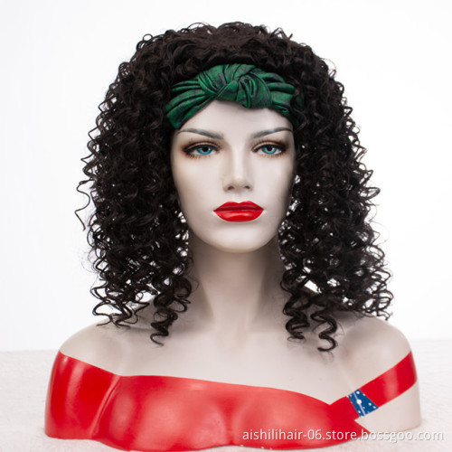 scarf Headband wigs wholesale heat resistant  black water wave fiber synthetic hair headband wigs for women